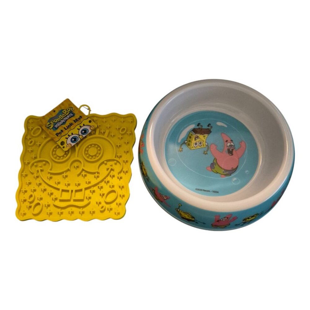 SpongeBob SquarePants Dog Bowl & Lick Mat Pet Feeding Set New